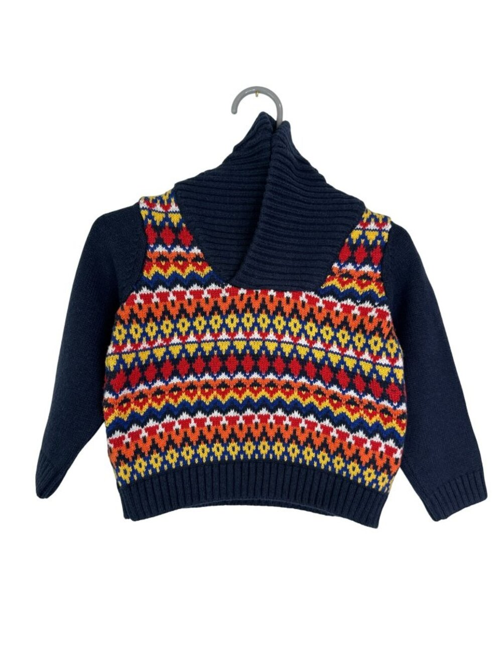 Janie and Jack Fair Isle Shawl Collar Sweater in Multicolor Geometric